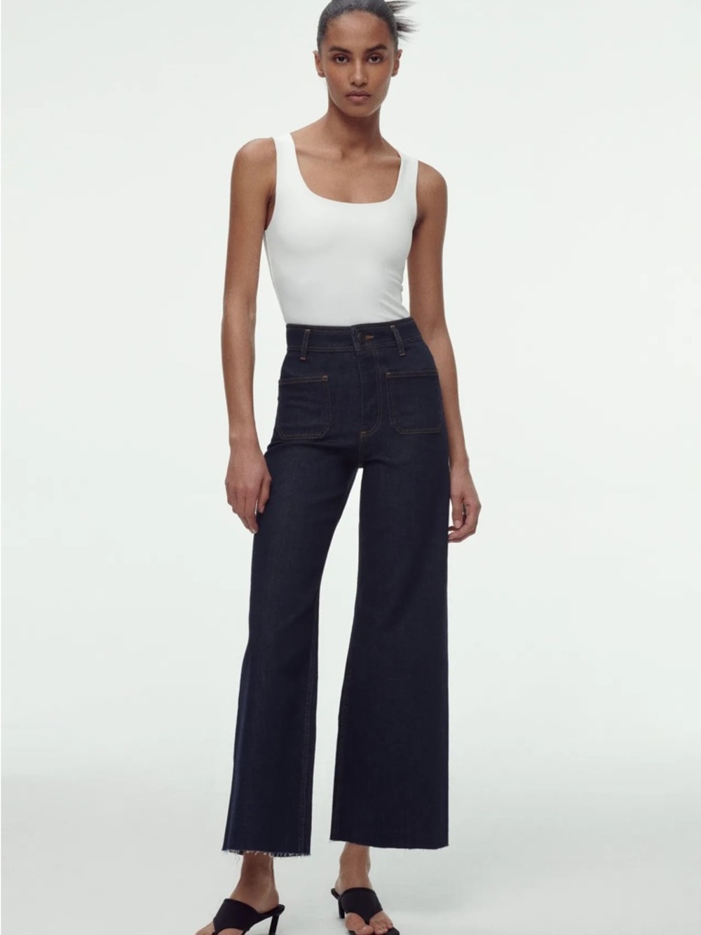 Zara Patch Pocket Marine High Rise Wide Leg Jean Rinse Indigo | Size 8